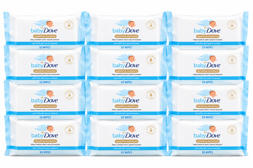 Baby Dove Moisturising Baby Wipes Sensitive Skin 50 Wipes x 12 Pack