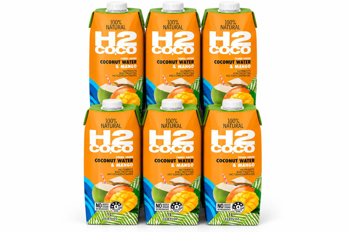 H2 Coco Coconut Water & Mango 1L x 6 Pack Natural Tropical Drink