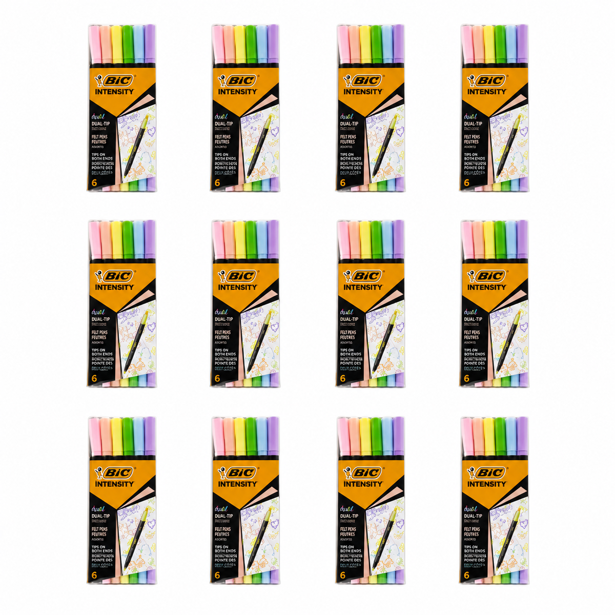 BIC Intensity Dual Tip Felt Pens Assorted Colours 6pk – 12 Pack (72 Pens)