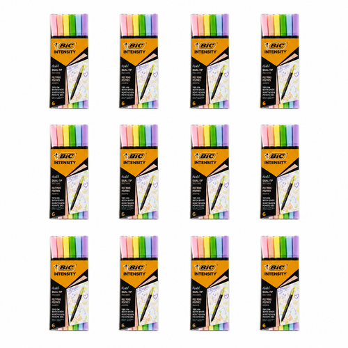 BIC Intensity Dual Tip Felt Pens Assorted Colours 6pk – 12 Pack (72 Pens)