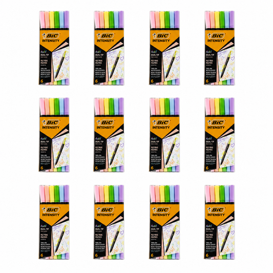 BIC Intensity Dual Tip Felt Pens Assorted Colours 6pk – 12 Pack (72 Pens)