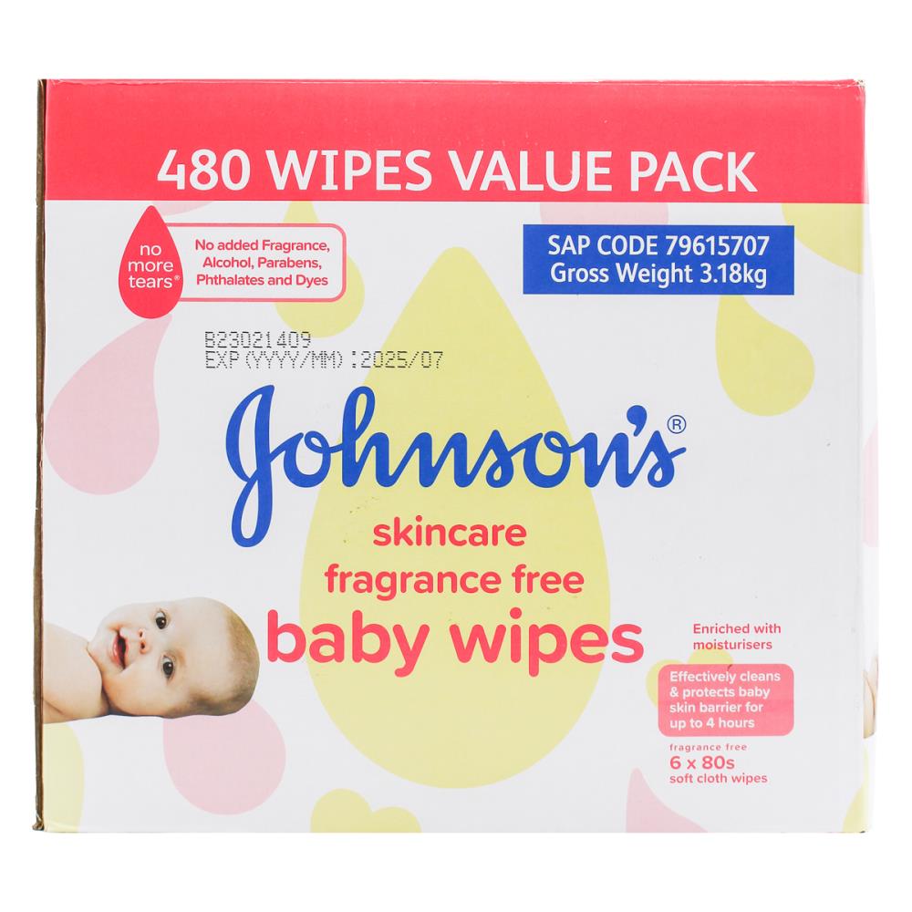 Johnson’s Fragrance Free Baby Wipes 480 Wipes Value Pack (6 pack)