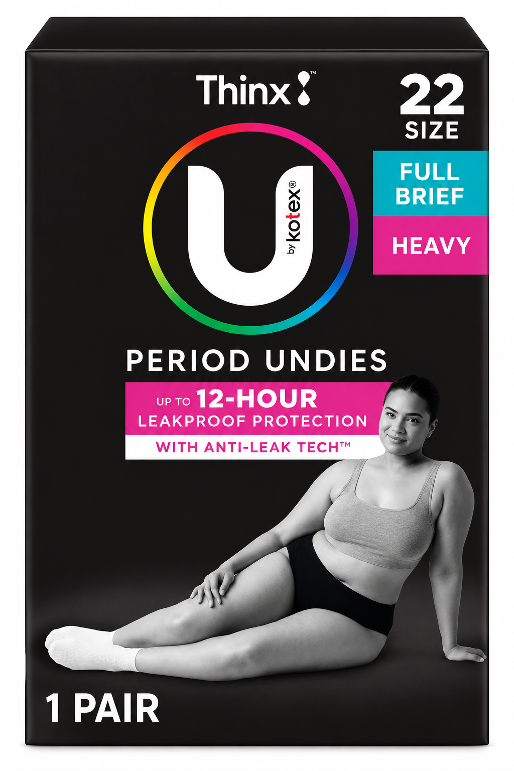 U by Kotex Thinx Period Undies Full Brief Heavy Size 22 12 Hour 5 Pack