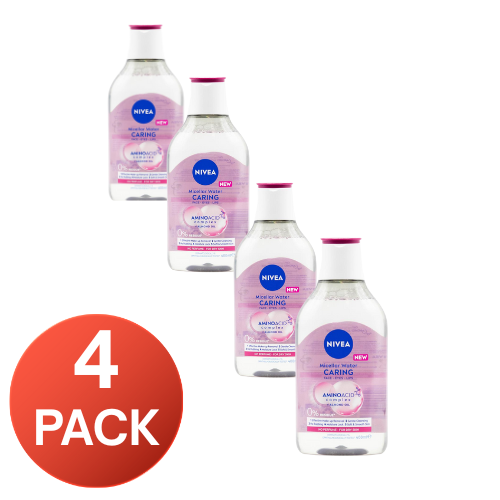 Nivea 400mL Micellar Water Caring Face Eyes Lips Dry Skin (No Perfume) (4 Pack)