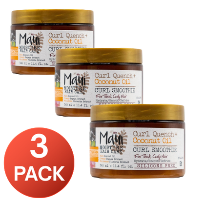 Maui Curl Smoothie 340mL – Quench & Coconut Oil for Thick Curly Hair (3 pack)