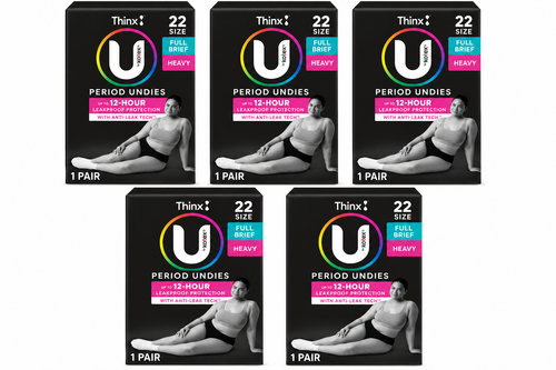 U by Kotex Thinx Period Undies Full Brief Heavy Size 22 12 Hour 5 Pack