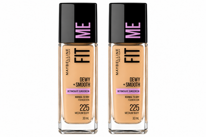 Maybelline Fit Me Dewy Smooth Foundation 225 Medium Buff 30mL x 2 Pack