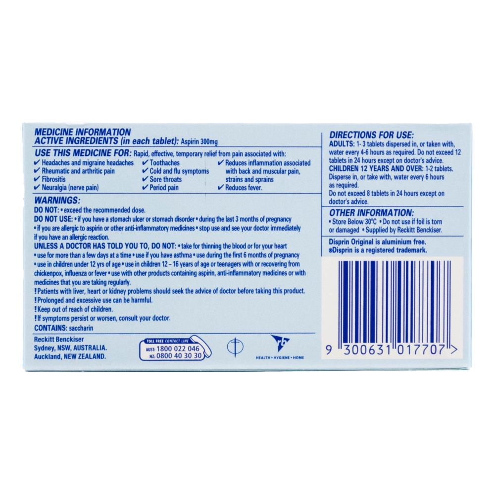 Disprin pk24 tablets original aspirin 300mg (12 pack)
