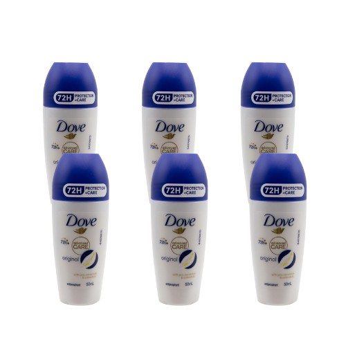 Dove Advanced Care Original Roll-On Deodorant 50 ml (6 Pack) – 72h Sweat & Odour Protection