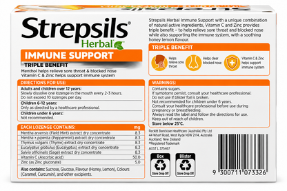 Strepsils Herbal Immune Support Honey Lemon 32 Lozenges x 3