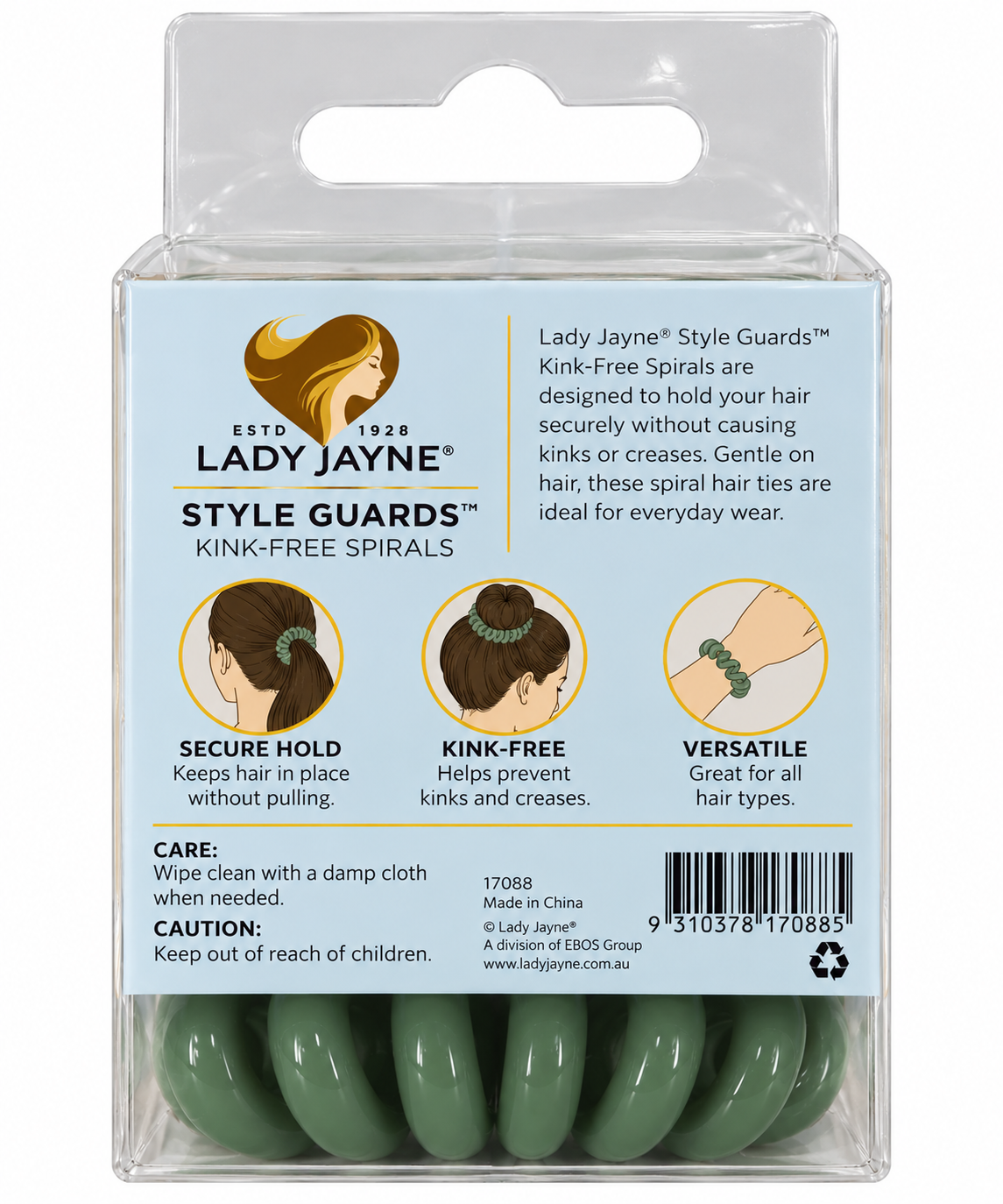 Lady Jayne Style Guards Kink Free Spiral Hair Ties Green 3 Packs 12pcs