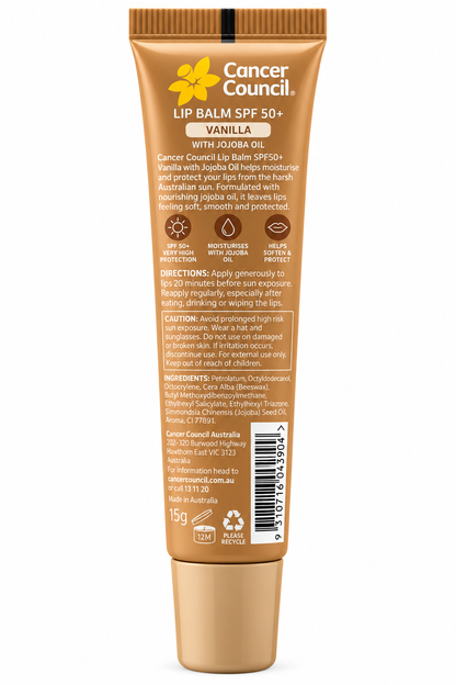 Cancer Council SPF50+ Vanilla Lip Balm Jojoba Oil 15g x 6
