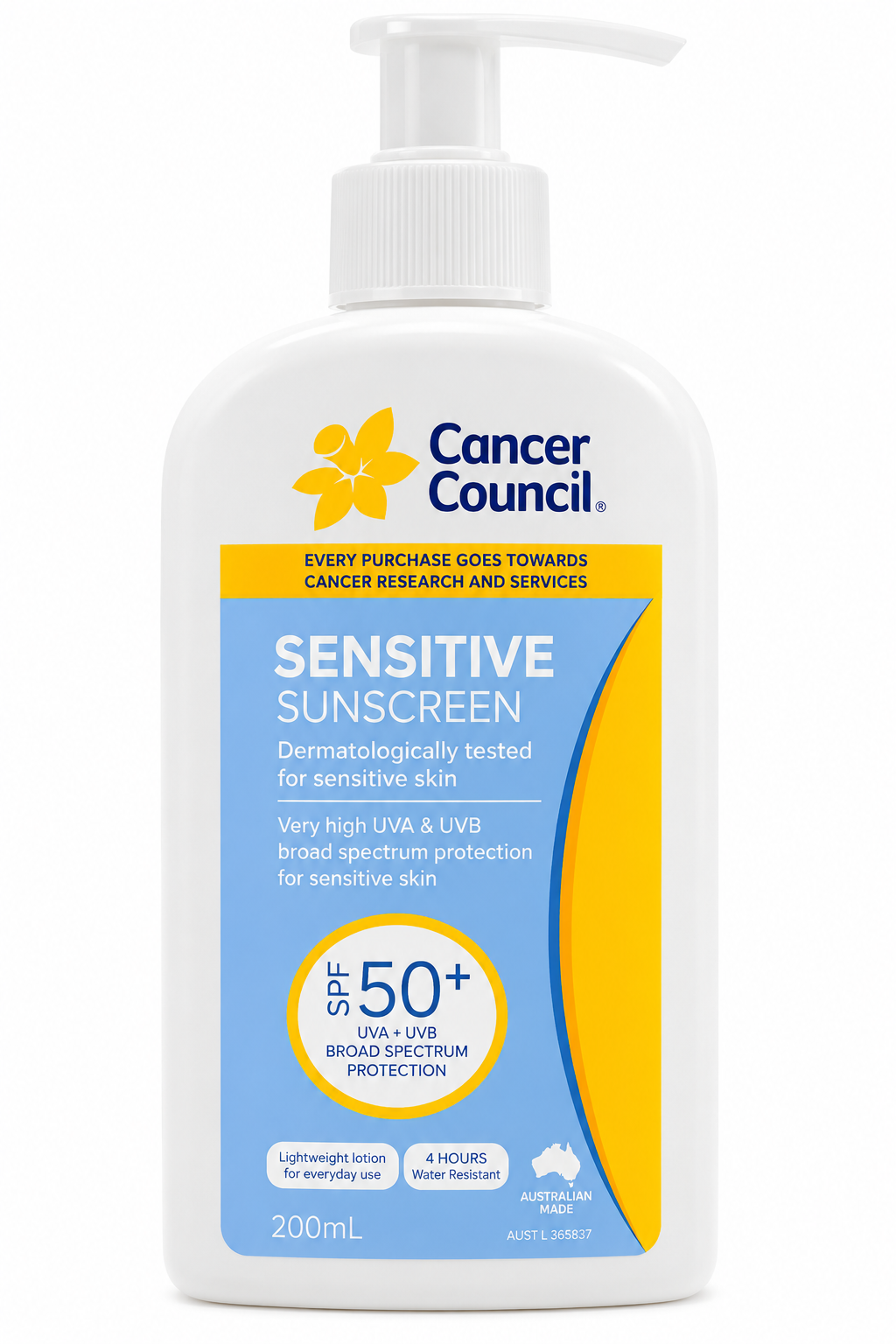 Cancer Council Sensitive Sunscreen SPF50+ 200mL x 4