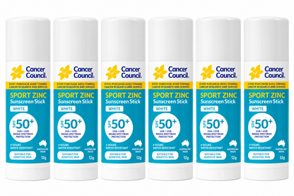 Cancer Council Sport Zinc White SPF50+ Sunscreen Stick 12g x 6