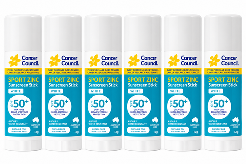 Cancer Council Sport Zinc White SPF50+ Sunscreen Stick 12g x 6