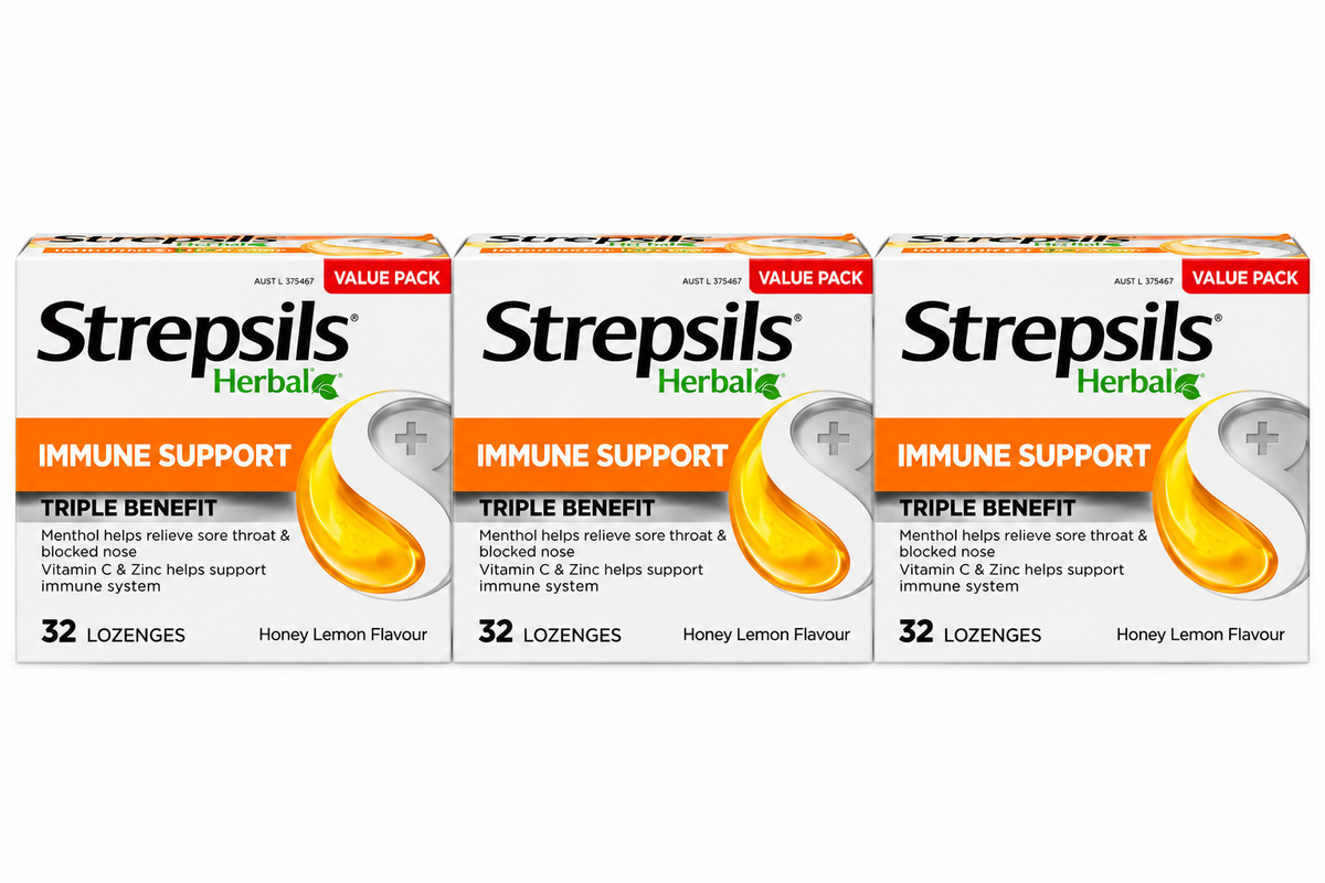Strepsils Herbal Immune Support Honey Lemon 32 Lozenges x 3