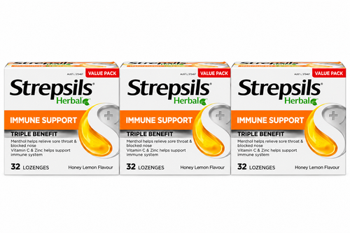 Strepsils Herbal Immune Support Honey Lemon 32 Lozenges x 3