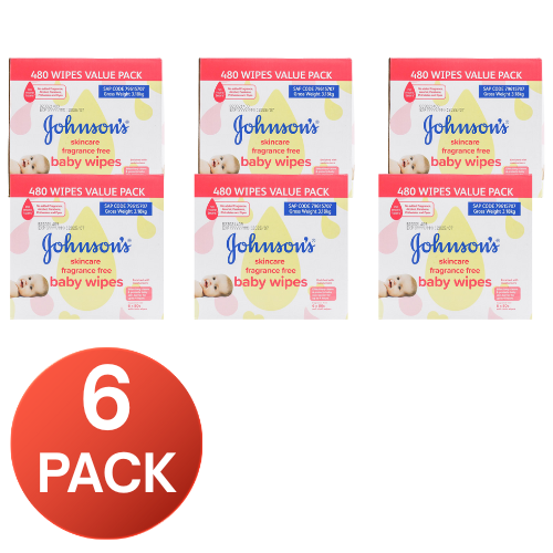 Johnson’s Fragrance Free Baby Wipes 480 Wipes Value Pack (6 pack)