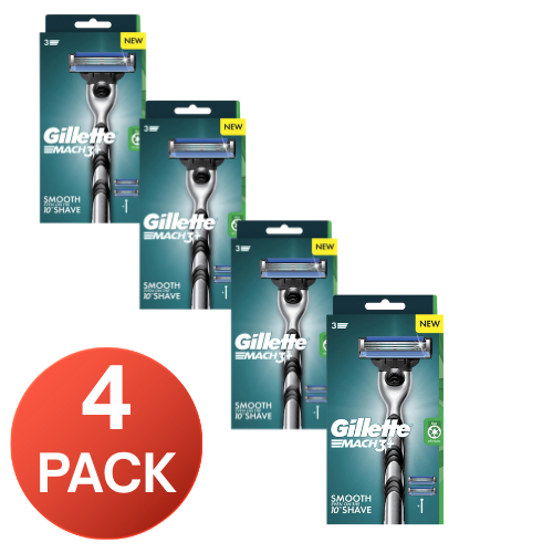 Gillette Mach3+ Razor 1 Handle + 2 Cartridges (4 Pack)