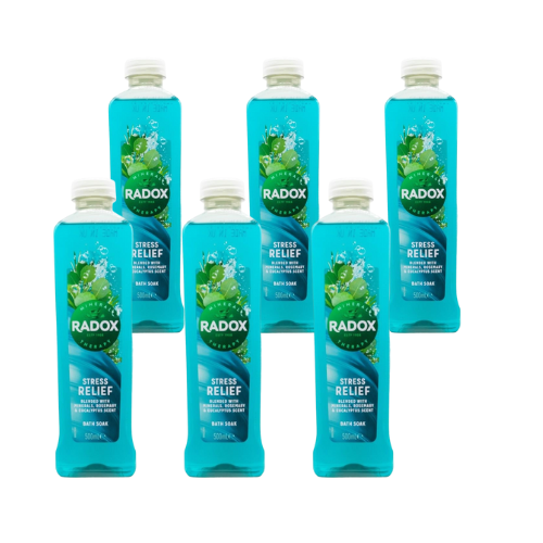 Radox 500ml bath gel stress relief blended with minerals rosemary & eucalyptus scent (6 pack)