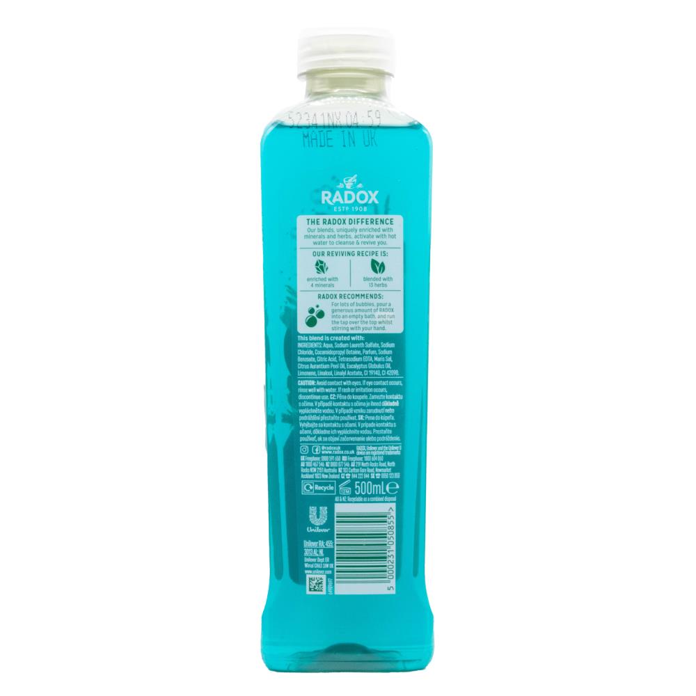Radox 500ml bath gel stress relief blended with minerals rosemary & eucalyptus scent (6 pack)