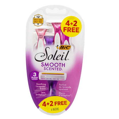 Bic Soleils Smooth Razors 3 Blade Lavender Scent (6 Pack)
