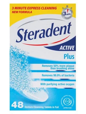 Steradent Denture Cleansing Tablets Active Plus PK48 (6 Pack)