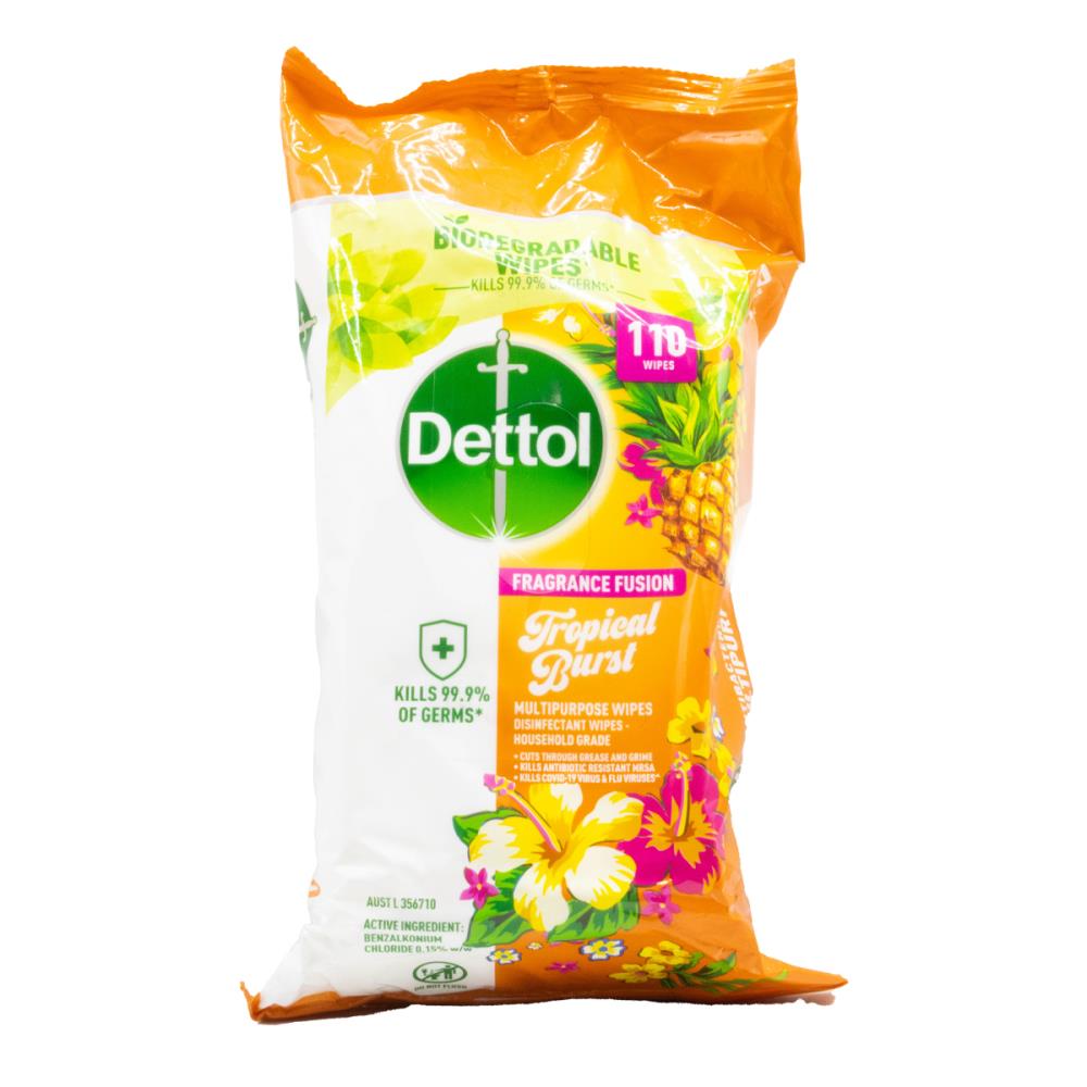 Dettol pk110 wipes multipurpose antibacterial fragrance tropical burst (4 pack)