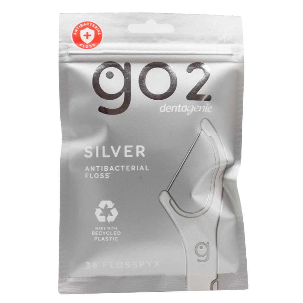 GO2 DENTAGENIE PK36 FLOSSPYX ANTIBACTERIAL FLOSS SILVER (216 Value Pack)