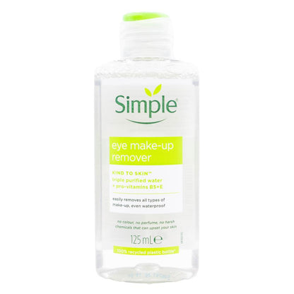 SIMPLE 125mL EYE MAKE UP REMOVER TRIPLE PURIFIED WATER AND PRO VITAMINS B5 AND E (6x Pack)