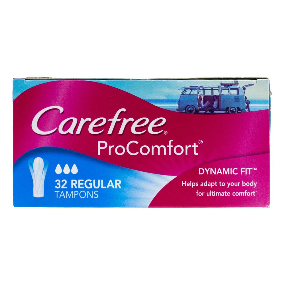 Carefree 32 Pack Regular Tampons Pro Comfort Dynamic Fit (12 Pack)