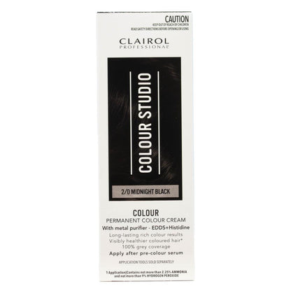 Clairol Professional Permanent Hair Cream Colour Studio 2/0 Midnight Black (3x Pack)