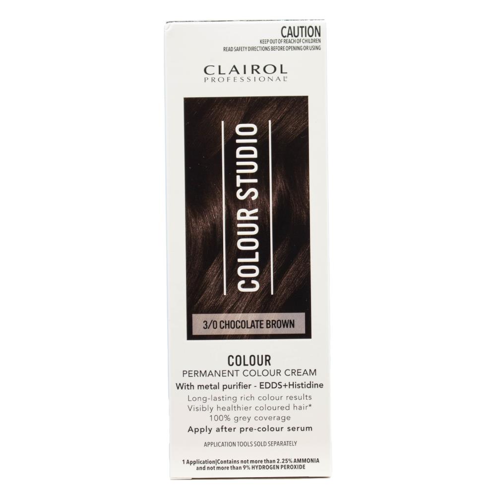 Clairol Professional Permanent Hair Cream Colour Studio 3/0 Chocolate Brown (3x Pack)