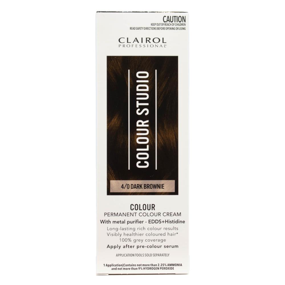 Clairol Professional Permanent Hair Cream Colour Studio 4/0 Dark Brownie (3x Pack)
