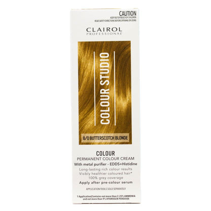 Clairol Professional Permanent Hair Cream Colour Studio 8/0 Butterscotch Blonde (3x Pack)