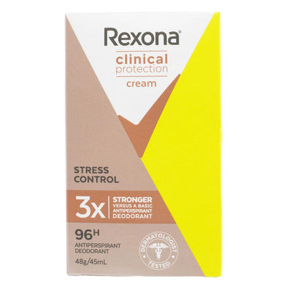 REXONA 48g / 45mL ANTIPERSPIRANT DEODORANT CLINICAL PROTECTION CREAM 96H 3X STRONGER STRESS CONTROL (6x Pack)