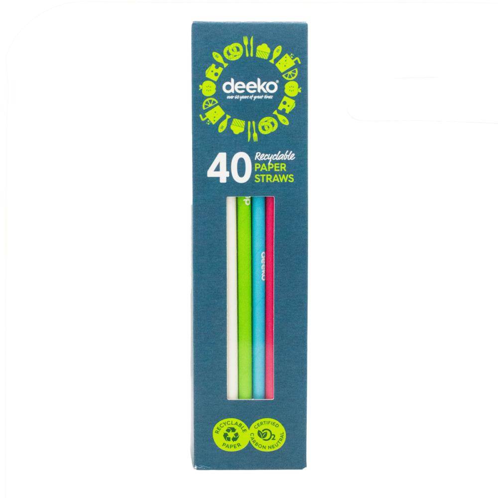 Deeko Paper Straws Assorted Colours PK40 (14 Pack)