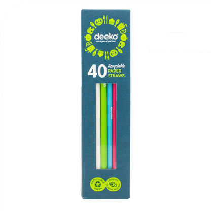 DEEKO PK40 PAPER STRAWS ASSORTED COLOURS (14x Pack)