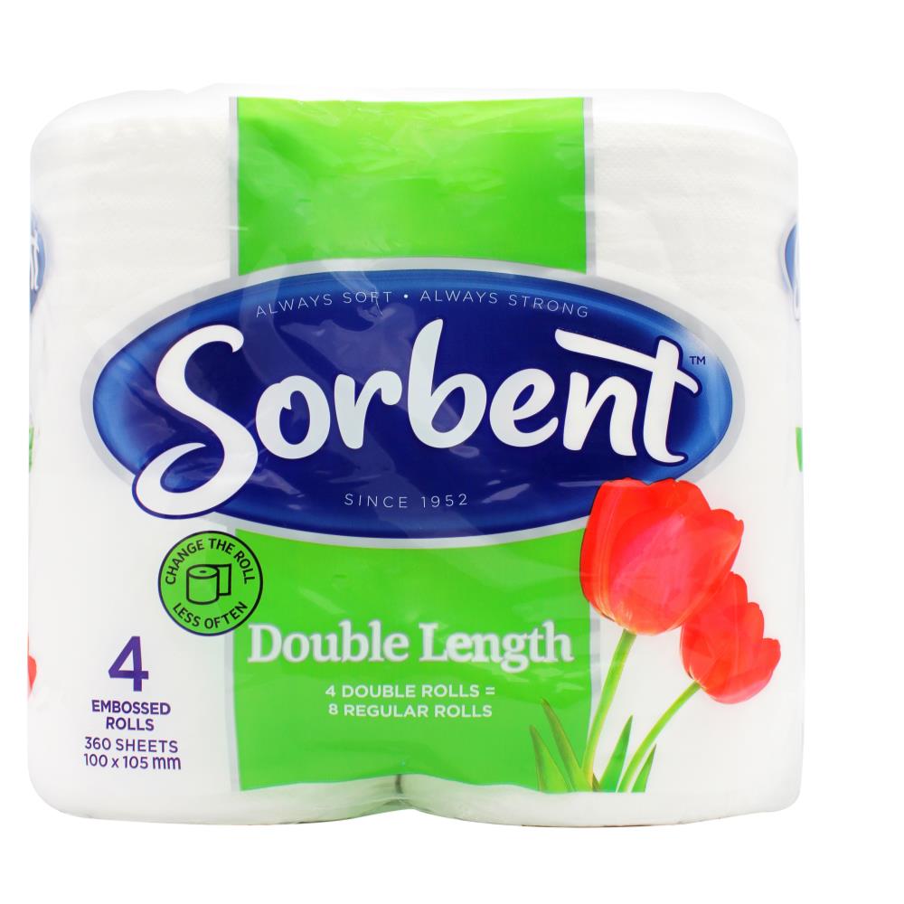 Sorbent Pk4 Toilet Tissue 100 X 105mm Double Length (10x Pack)