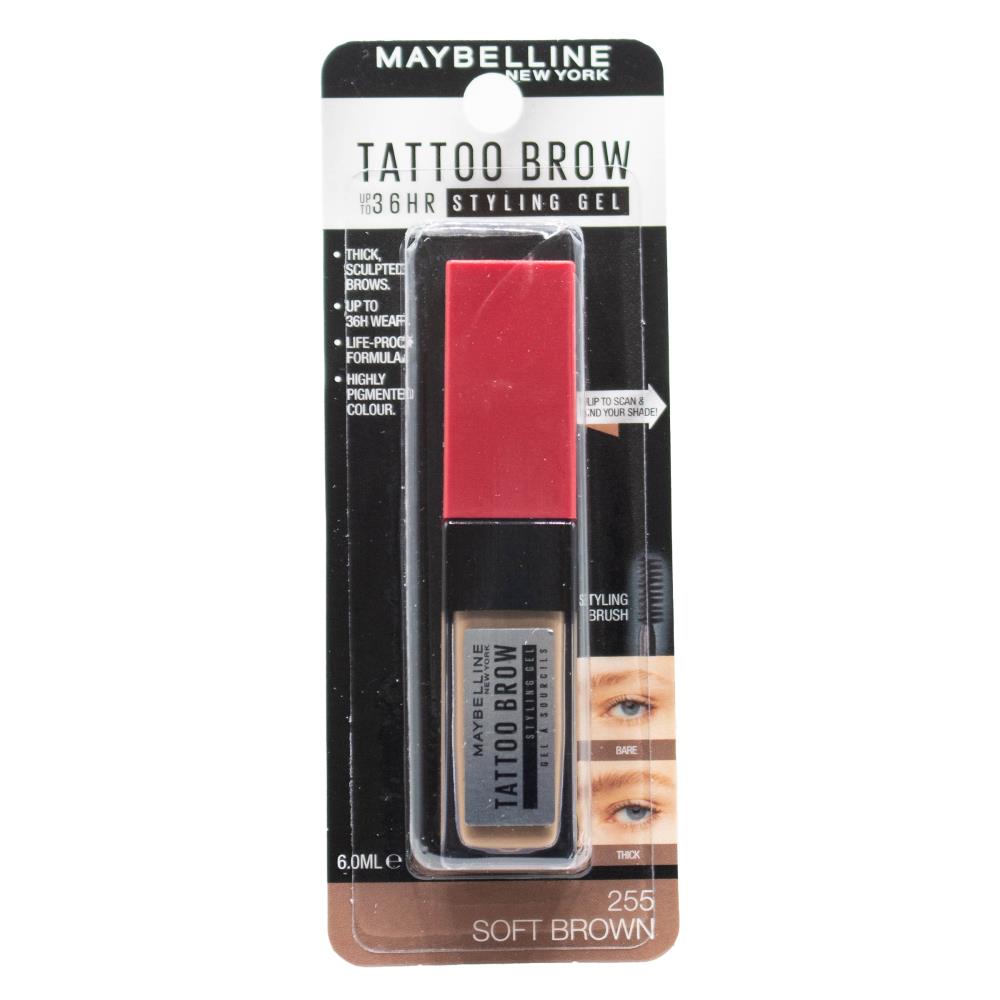 MAYBELLINE 6mL TATTOO BROW STYLING GEL SOFT BROWN 255 (4x Pack)