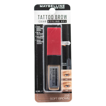 MAYBELLINE 6mL TATTOO BROW STYLING GEL SOFT BROWN 255 (4x Pack)