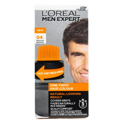 LOREAL MEN EXPERT ONE TWIST HAIR COLOUR 04 MEDIUM BROWN (3x Pack)