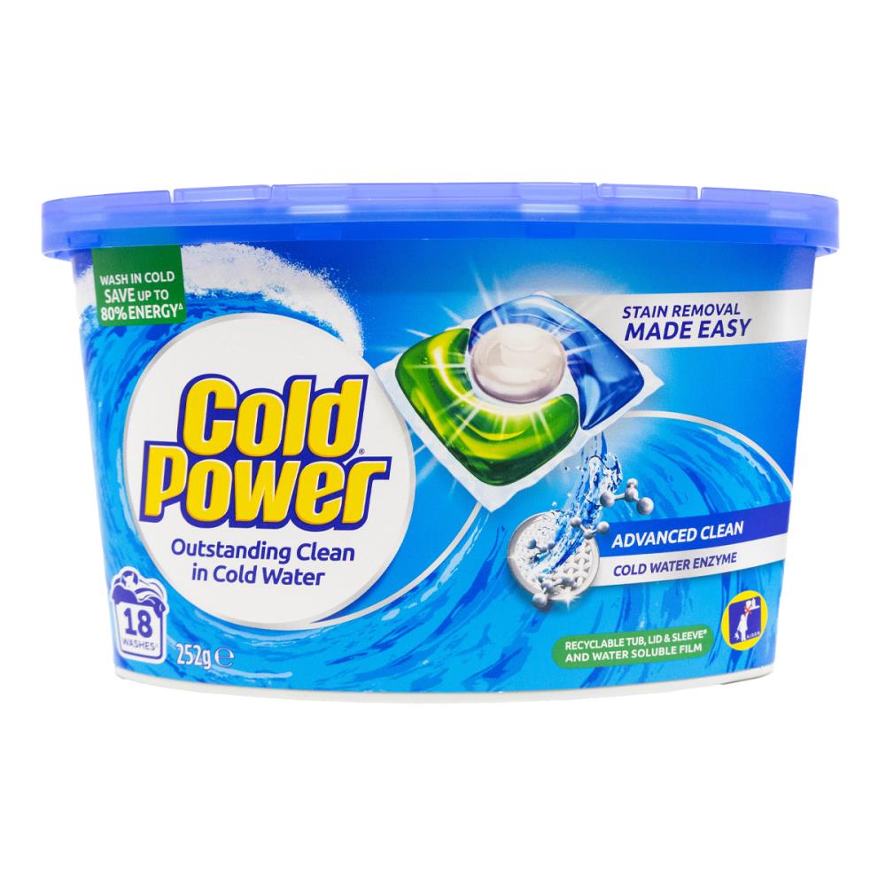 Cold Power PK18 / 252g Laundry Capsules Advanced Clean Cold Water Enzyme (8 Pack)