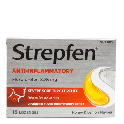 STREPFEN LOZENGES SEVERE SORE THROAT RELIEF ANTI-INFLAMMATORY HONEY AND LEMON FLAVOUR 6 x 16Pk (Value Pack 96 Lozenges)