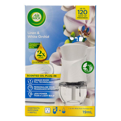 Air Wick Scented Oil Plug In Linen & White Orchid 19mL (4 Pack)