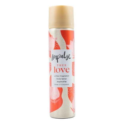 IMPULSE 50g / 75ml BODY SPRAY TRUE LOVE INSPIRED BY ROSE AND COCONUT (6 x Pack)