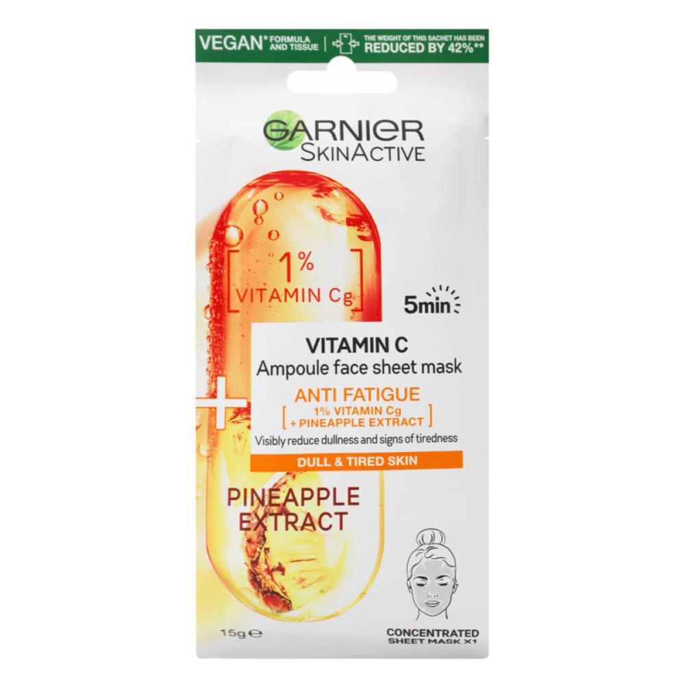 Garnier 15g Skin Active Vitamin C Ampoule Face Mask Pineapple Extract (20x Pack)