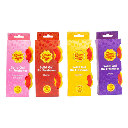 CHUPA CHUPS AIR FRESHENER SOLID GEL ASSORTED x6 GRAPE x6 CHERRY x6 MANGO x6 STRAWBERRY AND CREAM STICK AND TWIST 40g x 2Pk (Value Pack 48)