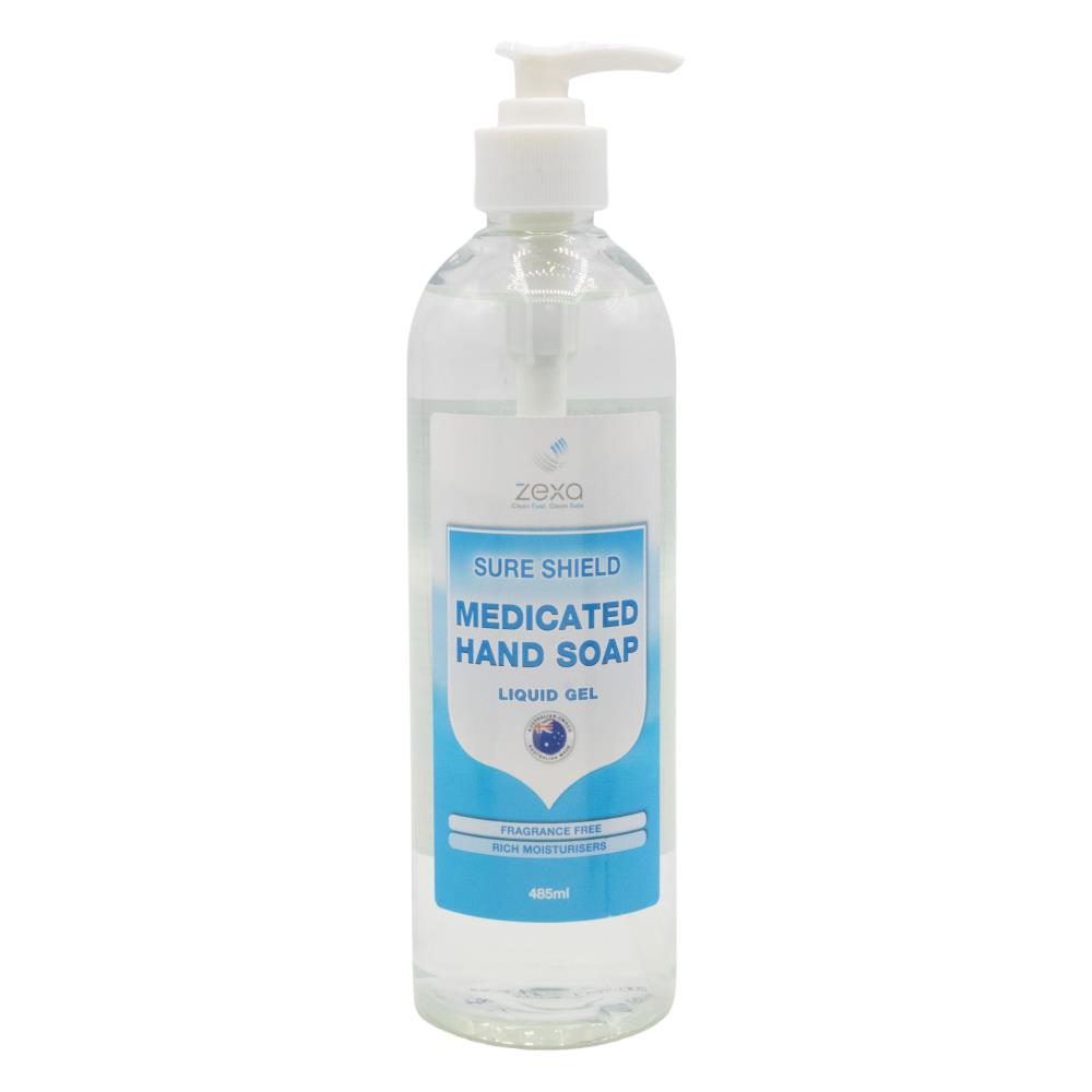 Zexa Medicated Hand Soap Sure Shield Liquid Gel Fragrance Free 485mL (12 Pack)