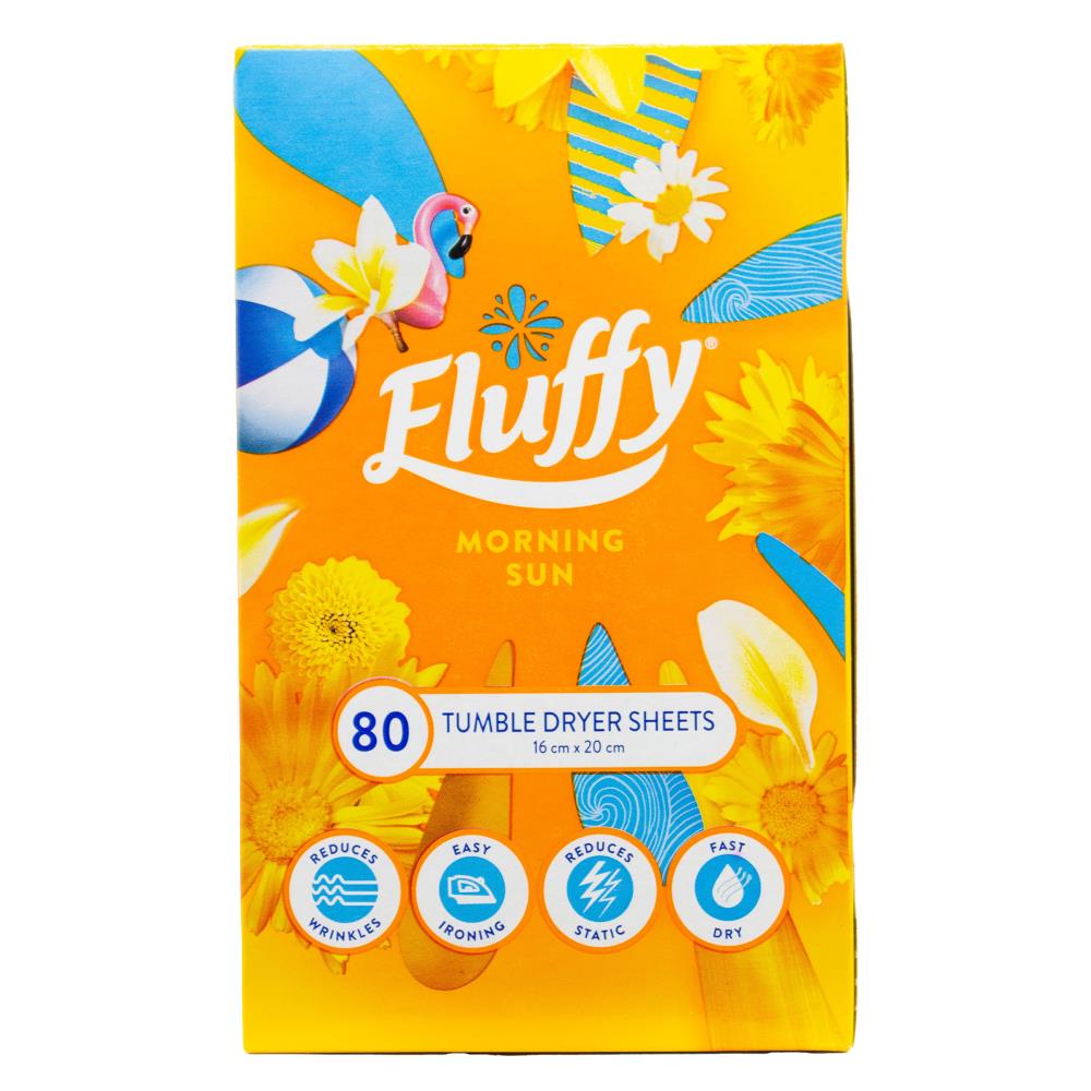 Fluffy Tumble Dryer Sheets Morning Sun PK80 (6 Pack)